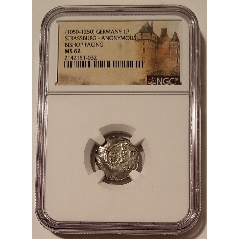 Germany Strassburg Anonymous (1050-1250) Silver Pfennig Bishop Facing MS62 NGC